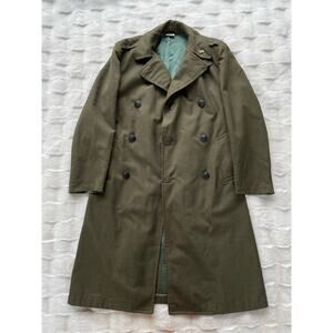 🔥Vintage 81’ US Navy  Military Marine Double Breasted 100% Wool Green Overcoat